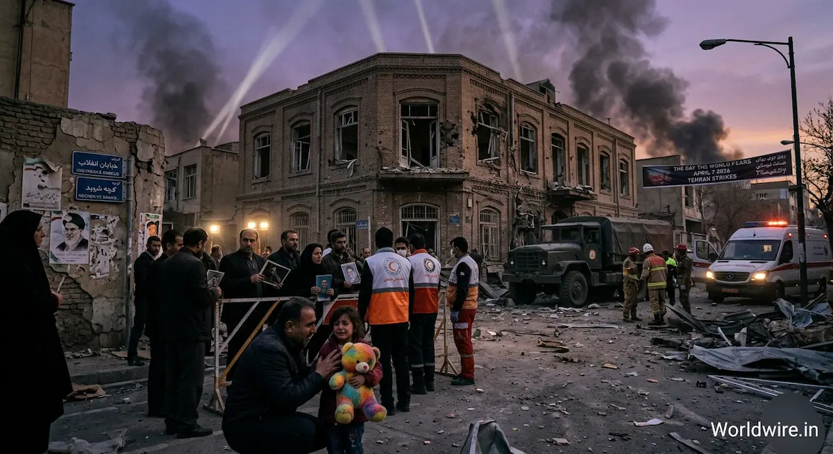 Iran Rejects 45-Day Ceasefire, US Carries Out Heaviest Strikes Yet, Children Killed in Tehran,The Day the World fears: April 7 2026. 1 A somber and cinematic scene set in Tehran on the Day of April 7, 2026.